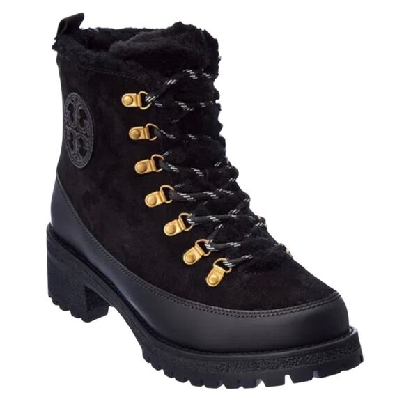 TORY BURCH Thea Suede & Shearling Boot In Black 7M | MSRP $458 - Picture 1 of 10